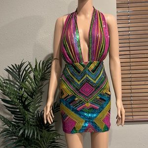 All type sequin mini dress multi